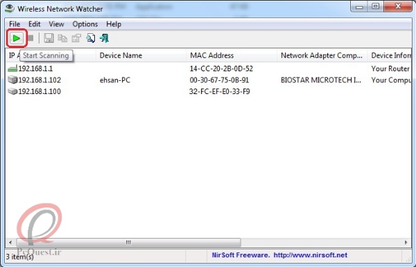 شناسایی دستگاههای متصل به WIFI با Wireless Network Watcher